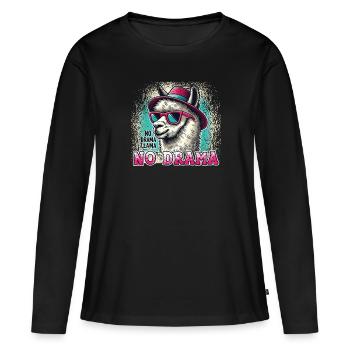 Sans stress avec notre Lama No Drama - T-shirt manches longues Premium bio Femme - noir - Devant - Julia (174cm)