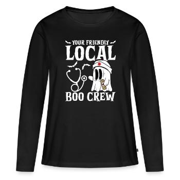 Halloween : Votre sympathique Boo-crew local - T-shirt manches longues Premium bio Femme - noir - Devant - Julia (174cm)