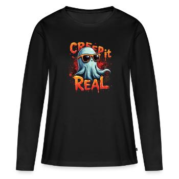 Halloween Boo Creep It Real - T-shirt manches longues Premium bio Femme - noir - Devant - Julia (174cm)