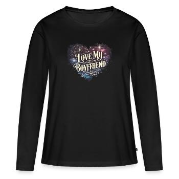 J’aime mon copain Bonne fête du Nouvel An - T-shirt manches longues Premium bio Femme - noir - Devant - Julia (174cm)