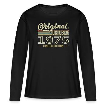 Né en Octobre 1975 Rétro Anniversaire Octobre 1975 - T-shirt manches longues Premium bio Femme - noir - Devant - Julia (174cm)