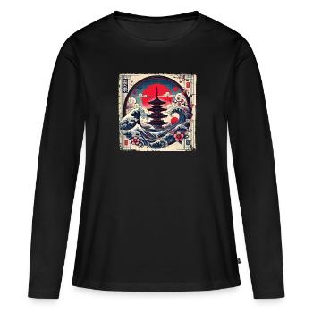 Pagode japonaise traditionnelle, - T-shirt manches longues Premium bio Femme - noir - Devant - Julia (174cm)