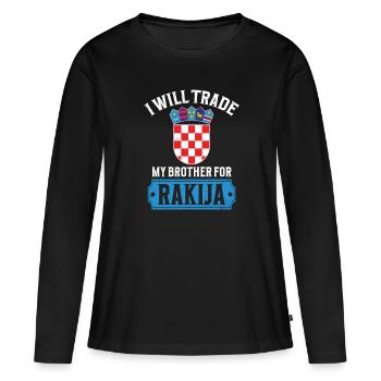 Je vais échanger mon frère contre du rakija - T-shirt manches longues Premium bio Femme - noir - Devant - Julia (174cm)