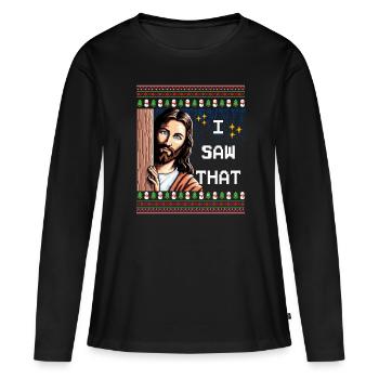 Pull de Noël laid laid Jésus Meme - T-shirt manches longues Premium bio Femme - noir - Devant - Julia (174cm)