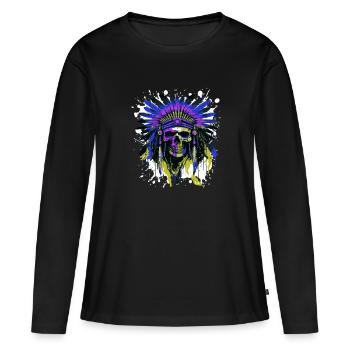 Apache Crâne Indien Coloré - T-shirt manches longues Premium bio Femme - noir - Devant - Julia (174cm)