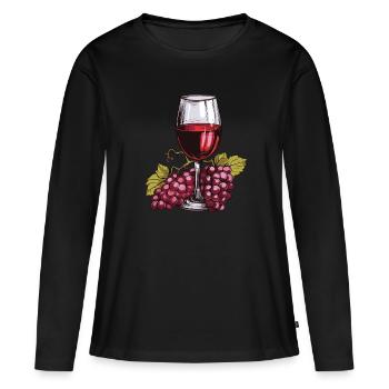 Verre à vin Raisins Vin - T-shirt manches longues Premium bio Femme - noir - Devant - Julia (174cm)