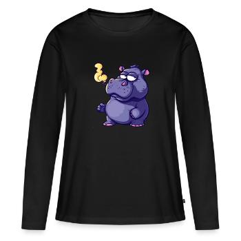 Nilpferd Raucher Smoke Joint - Frauen Premium Bio Langarmshirt - Schwarz - Vorne - Julia (174cm)