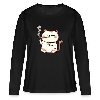 Katze Raucher Smoke Joint - Frauen Premium Bio Langarmshirt - Schwarz - Vorne - Julia (174cm)