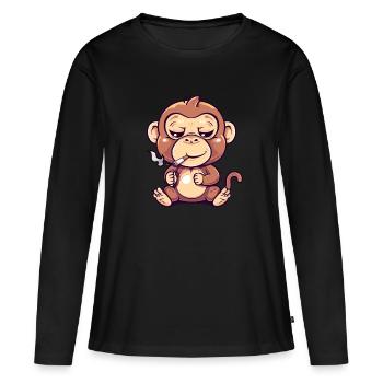 Affe Raucher Smoke Joint - Frauen Premium Bio Langarmshirt - Schwarz - Vorne - Julia (174cm)