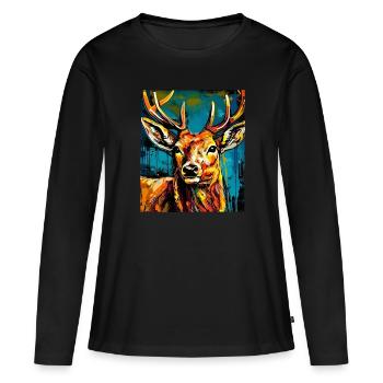 Hirsch Portrait - Frauen Premium Bio Langarmshirt - Schwarz - Vorne - Julia (174cm)