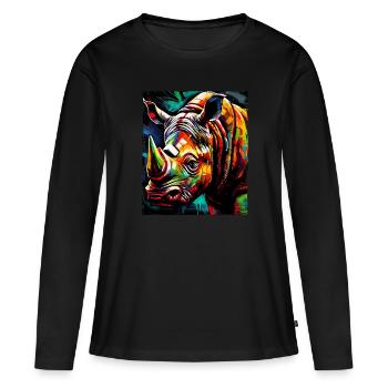 Nashorn Portrait - Frauen Premium Bio Langarmshirt - Schwarz - Vorne - Julia (174cm)