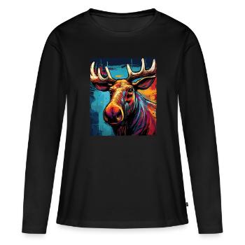 Elch Portrait - Frauen Premium Bio Langarmshirt - Schwarz - Vorne - Julia (174cm)