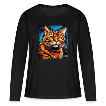 Katze Portrait - Frauen Premium Bio Langarmshirt - Schwarz - Vorne - Julia (174cm)