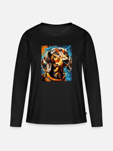 Dachshund Hund Portrait Dackel - Frauen Premium Bio Langarmshirt - Schwarz