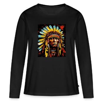 Apache Indianer Häuptling - Frauen Premium Bio Langarmshirt - Schwarz - Vorne - Julia (174cm)