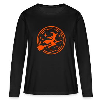Sorcière volante - Design stylisé d’Halloween - T-shirt manches longues Premium bio Femme - noir - Devant - Julia (174cm)