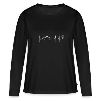 Wandern Herzschlag - Frauen Premium Bio Langarmshirt - Schwarz - Vorne - Julia (174cm)