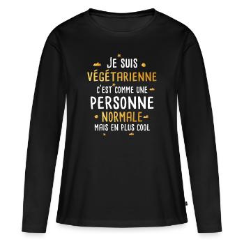 Végétarienne cadeau drôle humour végétarien - T-shirt manches longues Premium bio Femme - noir - Devant - Julia (174cm)