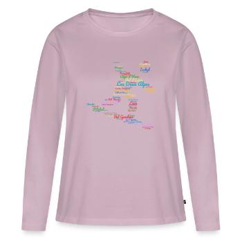 Stations de ski Alpes, nuage de mots, snowboard - T-shirt manches longues Premium bio Femme - rose poudré - Devant - Julia (174cm)