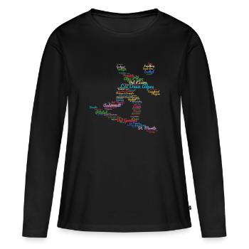 Skigebiete, Wortwolke, Snowboard - Frauen Premium Bio Langarmshirt - Schwarz - Vorne - Julia (174cm)