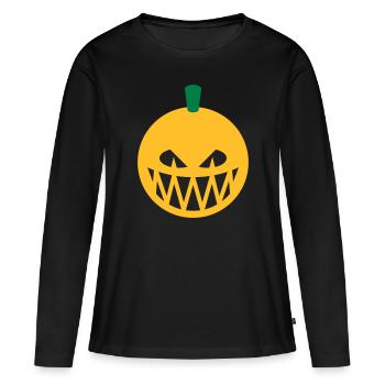 Citrouille d’Halloween (lanterne de citrouille / Emoji / 2C) - T-shirt manches longues Premium bio Femme - noir - Devant - Julia (174cm)