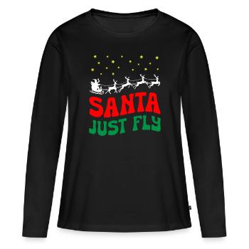 Santa Just Fly Christmas - Frauen Premium Bio Langarmshirt - Schwarz - Vorne - Julia (174cm)