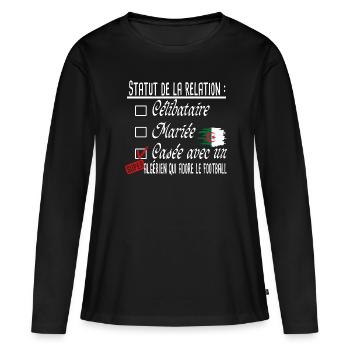 Algérien Football Couple Femme Cadeau Humour Girly - T-shirt manches longues Premium bio Femme - noir - Devant - Julia (174cm)