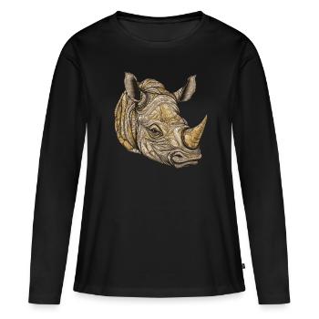 Nashorn Portrait - Frauen Premium Bio Langarmshirt - Schwarz - Vorne - Julia (174cm)