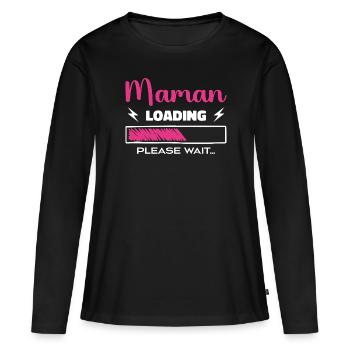Mama lädt Bitte warten... - Frauen Premium Bio Langarmshirt - Schwarz - Vorne - Julia (174cm)