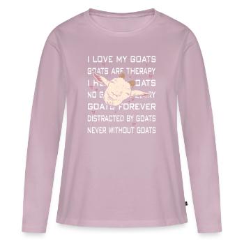 J'adore les chèvres | drôles de chèvres - T-shirt manches longues Premium bio Femme - rose poudré - Devant - Julia (174cm)