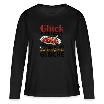 Glück kann man nicht kaufen - aber Currywurst - Frauen Premium Bio Langarmshirt - Schwarz - Vorne - Julia (174cm)