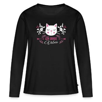 4th grade | Grade Vibes Back to School Cute Cat - T-shirt manches longues Premium bio Femme - noir - Devant - Julia (174cm)