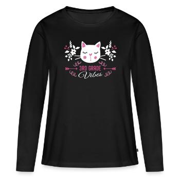 3rd grade | Grade Vibes Back to School Cute Cat - T-shirt manches longues Premium bio Femme - noir - Devant - Julia (174cm)