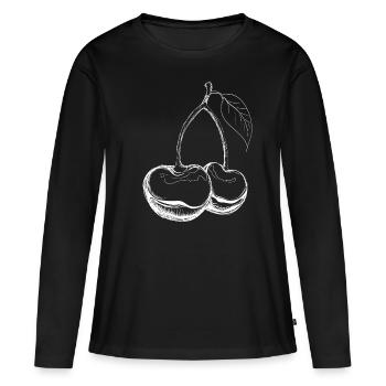 Kirschen - Frauen Premium Bio Langarmshirt - Schwarz - Vorne - Julia (174cm)