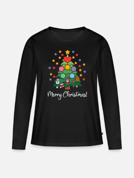 Merry Christmas Weihnachten Weihnachtsbaum Sterne - Frauen Premium Bio Langarmshirt - Schwarz