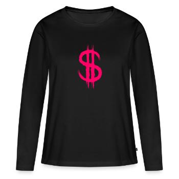 Signe dollar signe dollar argent brosse rose - T-shirt manches longues Premium bio Femme - noir - Devant - Julia (174cm)