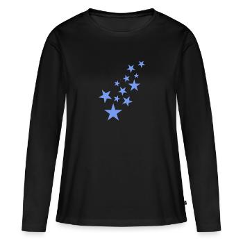 Motif astérisque étoile bleu - T-shirt manches longues Premium bio Femme - noir - Devant - Julia (174cm)