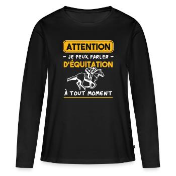 Ich kann jederzeit über das Reiten sprechen - Frauen Premium Bio Langarmshirt - Schwarz - Vorne - Julia (174cm)