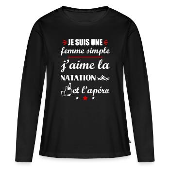 Femme simple natation apéro, fête des mères - T-shirt manches longues Premium bio Femme - noir - Devant - Julia (174cm)