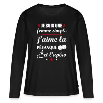 Femme simple pétanque apéro, fête des mères - T-shirt manches longues Premium bio Femme - noir - Devant - Julia (174cm)
