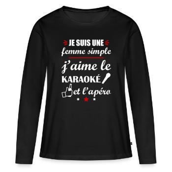 Femme simple karaoké apéro, fête des mères - T-shirt manches longues Premium bio Femme - noir - Devant - Julia (174cm)
