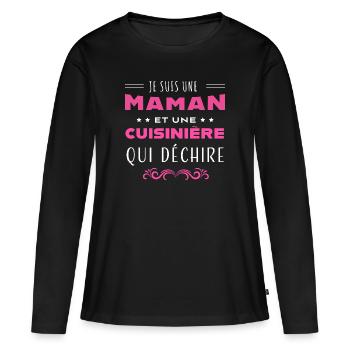 Maman et une cuisinière qui déchire mère humour - T-shirt manches longues Premium bio Femme - noir - Devant - Julia (174cm)