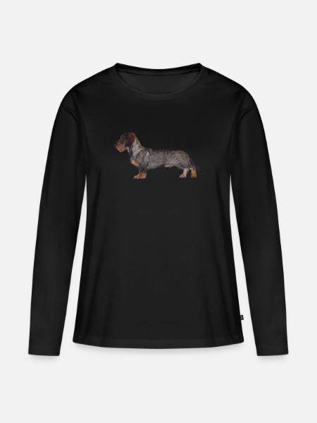 Dackel Rauhaar Dachshund Jagdhund Geschenkidee - Frauen Premium Bio Langarmshirt - Schwarz