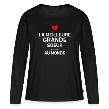 Grande Soeur - T-shirt manches longues Premium bio Femme - noir - Devant - Julia (174cm)