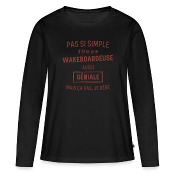 wakeboardeuse GÉNIALE rouge brunâtre foncé - T-shirt manches longues Premium bio Femme - noir - Devant - Julia (174cm)