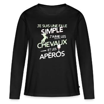 CHEVAL - une fille simple - T-shirt manches longues Premium bio Femme - noir - Devant - Julia (174cm)