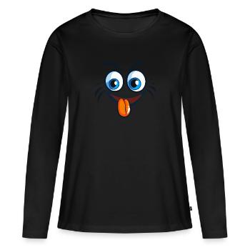 visage content, heureux, cartoon - T-shirt manches longues Premium bio Femme - noir - Devant - Julia (174cm)