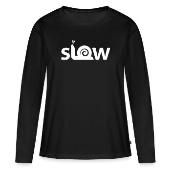 Slow - Langsam - Frauen Premium Bio Langarmshirt - Schwarz - Vorne - Julia (174cm)