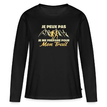 Je peux pas je me prépare pour mon trail - T-shirt manches longues Premium bio Femme - noir - Devant - Julia (174cm)