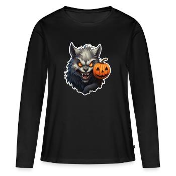 Loup d’Halloween - T-shirt manches longues Premium bio Femme - noir - Devant - Julia (174cm)